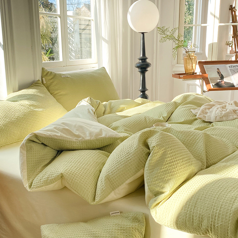 Clase A de alta gama de algodón waffle de cuatro piezas de algodón japonés waffle hoja de cama cubierta del edredón ins ropa de cama de algodón puro