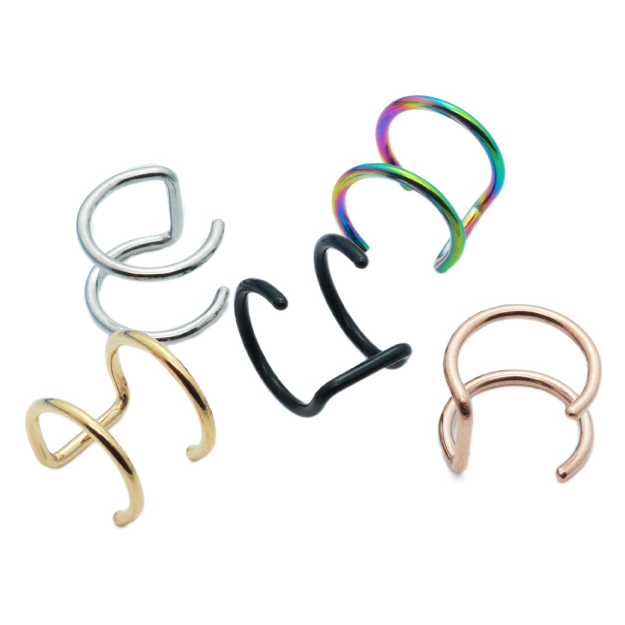 Factory Wholesale 304 Stainless Steel U-Shaped Double Ring Non-Piercing Ear Clips C-Shaped Ear Bone Clips Lip Rings Non-Pierced Ear Accessories