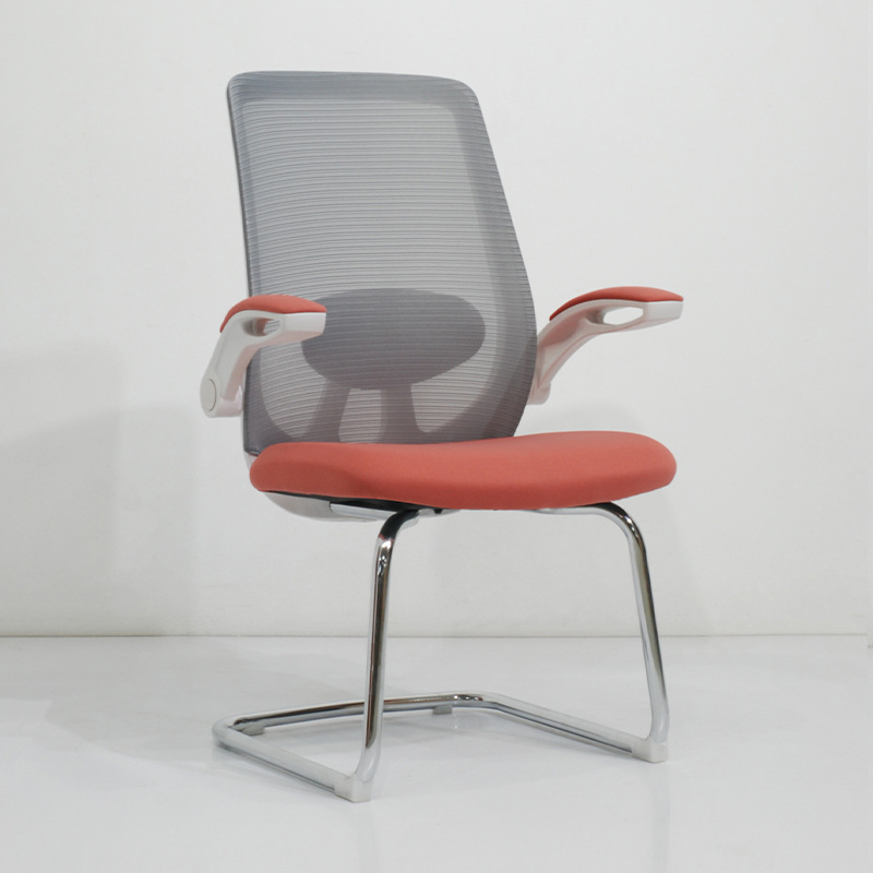 Red and Orange Conference Chair with Red Mesh Seat, Curved Chair with Electroplated Steel Legs, Office Chair for Long Sitting Comfort, Swivel Chair 890C
