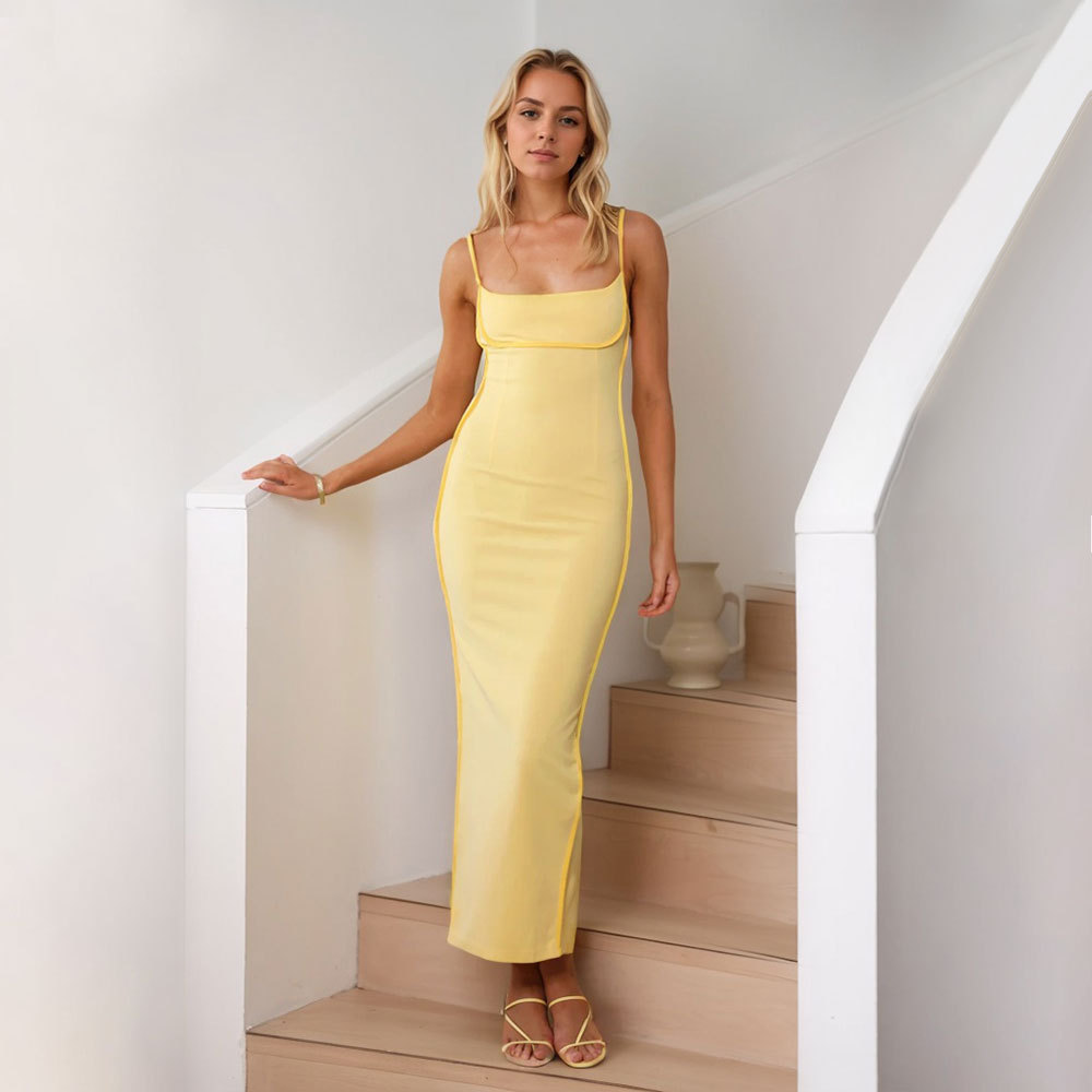 Women's Summer Casual Square-Neck Strappy Maxi Dress