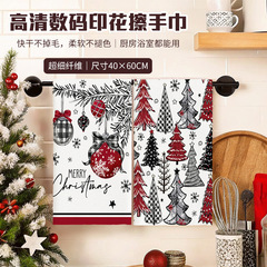 厨房擦手巾圣诞节印花厨房巾吸水超细纤维洗碗巾跨境礼品茶巾批发