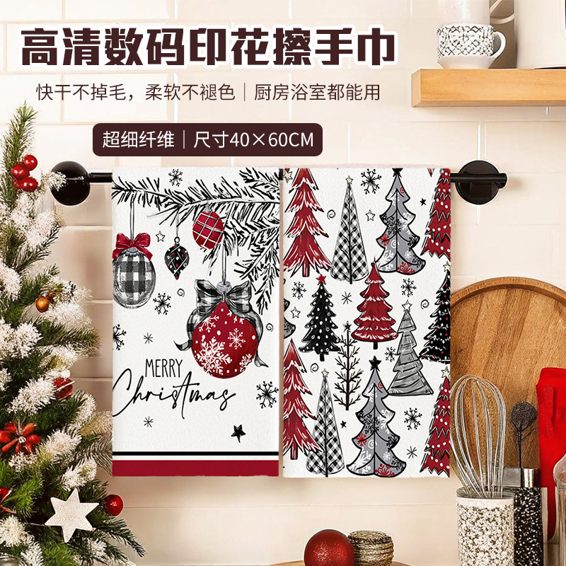 厨房擦手巾圣诞节印花厨房巾吸水超细纤维洗碗巾跨境礼品茶巾批发|undefined