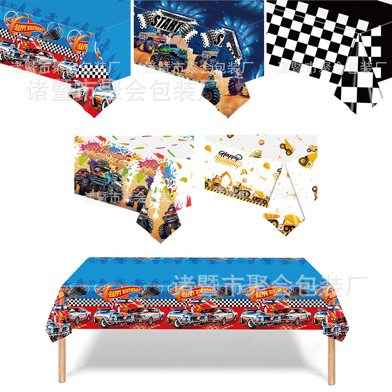 Hot Wheels Racing Party Disposable Tablecloth Waterproof Children Cartoon Big Foot Plastic Tablecloth Decoration Engineering Vehicle