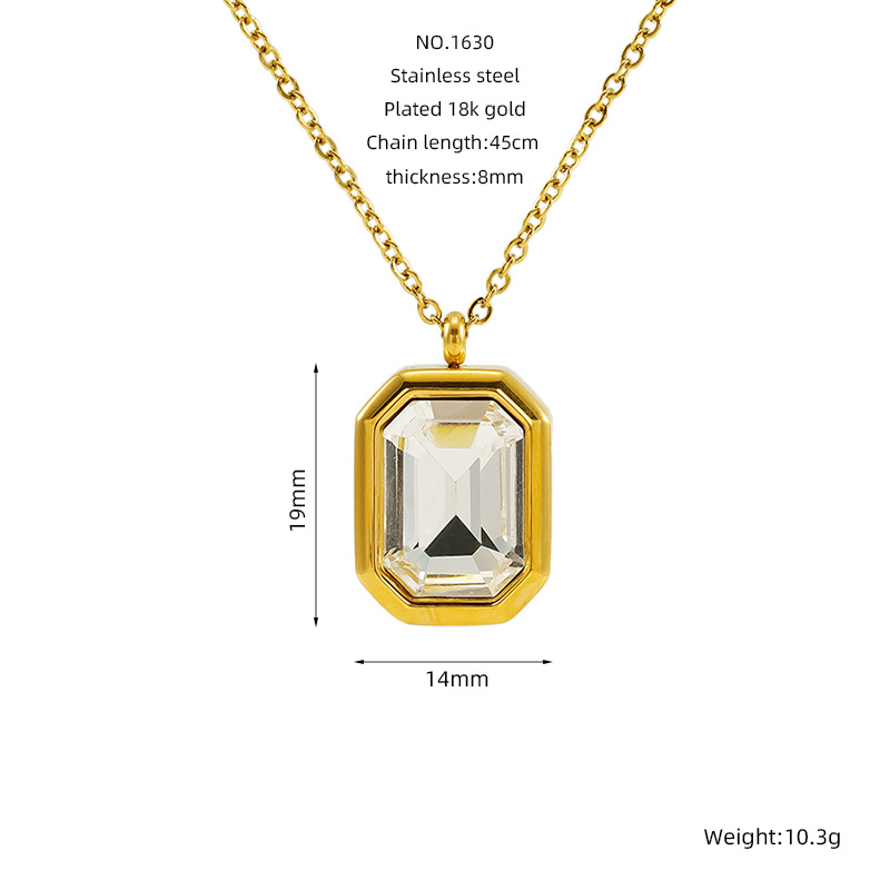 Europa y los Estados Unidos red viento cuadrado de acero inoxidable collar de zircon mujer moda versátil colgante clavícula al por mayor de alta calidad