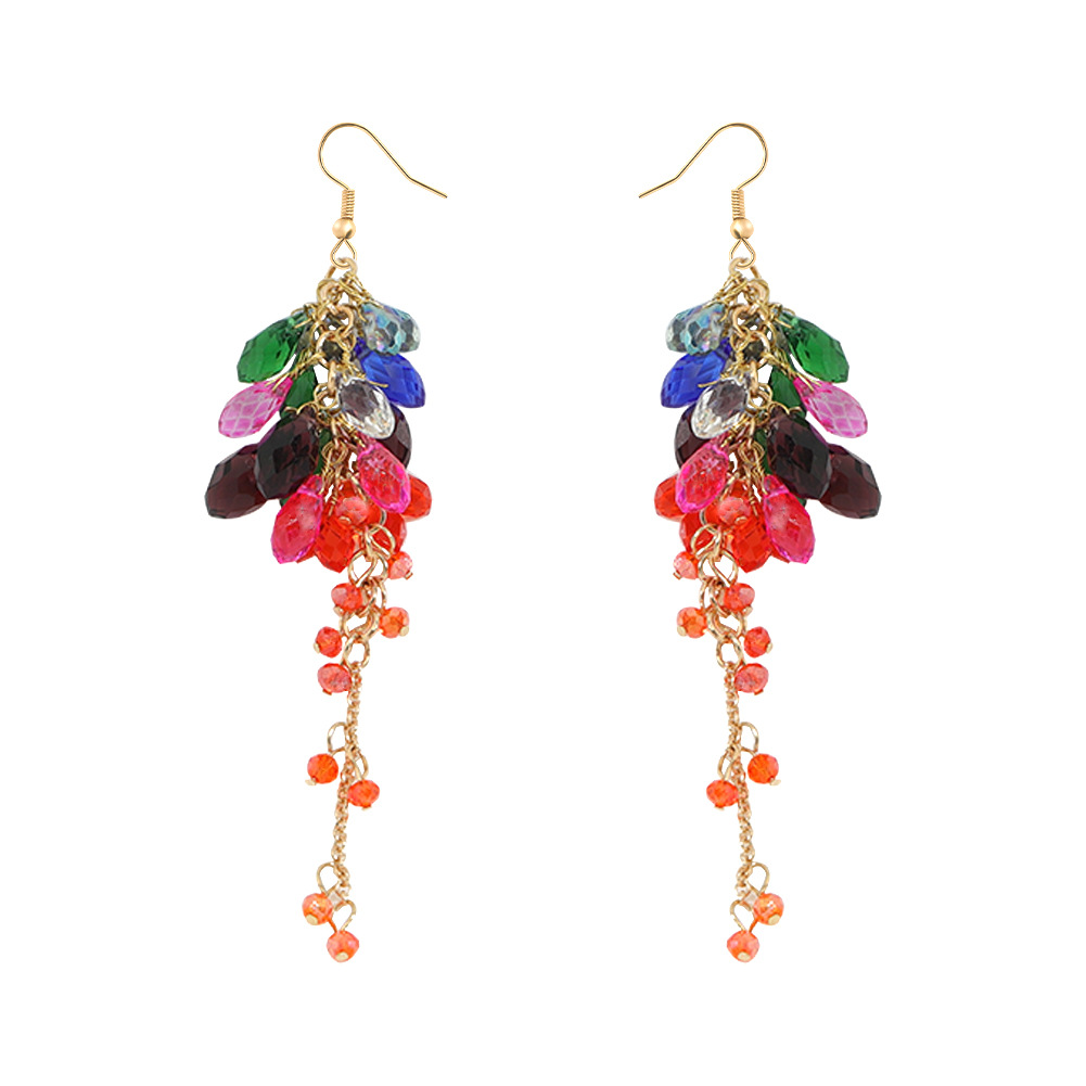 Color Crystal Flower Long Fringed Earrings Wholesale Jewelry Nihaojewelry display picture 2