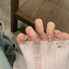 奶呼呼愛心蝴蝶結魔鏡法式貓眼穿戴甲ab鴛鴦甲甜美溫柔裸色系ins