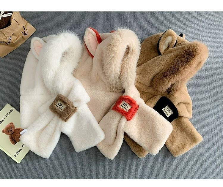 Plush hat in one, women's autumn and winter fox ears cute cycling warm ear protection with thick velvet scarf_voghion.com