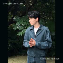 高版本P家25年秋冬新款翻领倒三角拉链牛仔夹克外套百搭男女同款