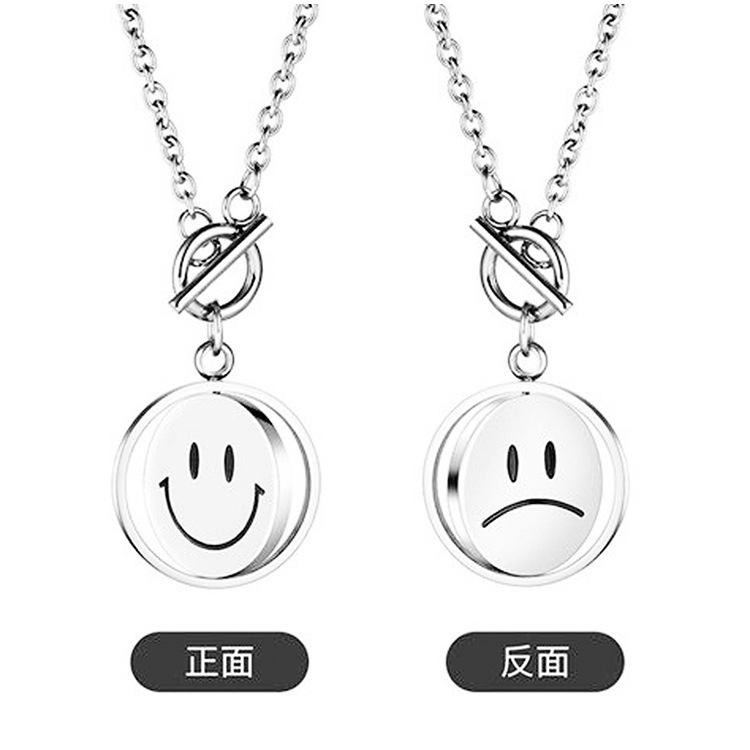 Creative fashion hip hop rotating pendant can express mood necklace flip mood expression titanium steel smiley face