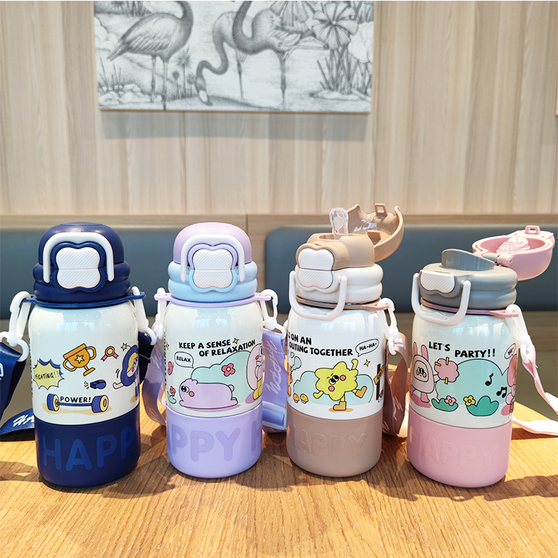 Taza termo 316 Taza de agua para niños de acero inoxidable Taza de paja linda de alto valor para niñas Una taza de botella de agua de tres útiles para estudiantes