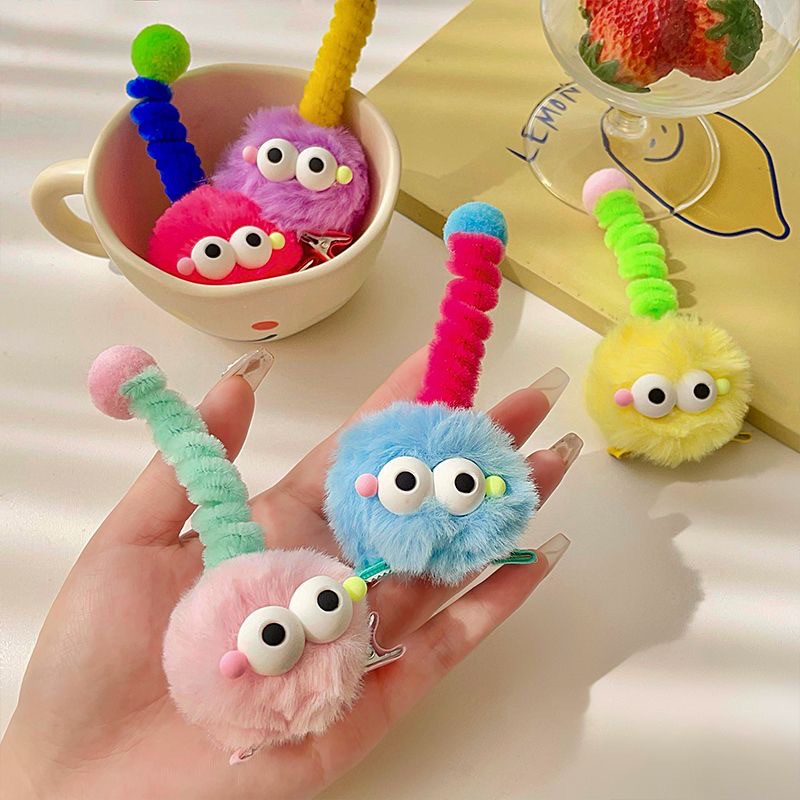 Dibujos animados divertido pequeño briquetas horquilla color torcer pequeño monstruo bola de pelo horquilla creativo lindo tocado de felpa mujer