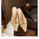 Grape Mom Same Spring New Triangle Buckle Hollow Pointed Pleated Baotou Mueller Half Slippers Women's Genuine Leather