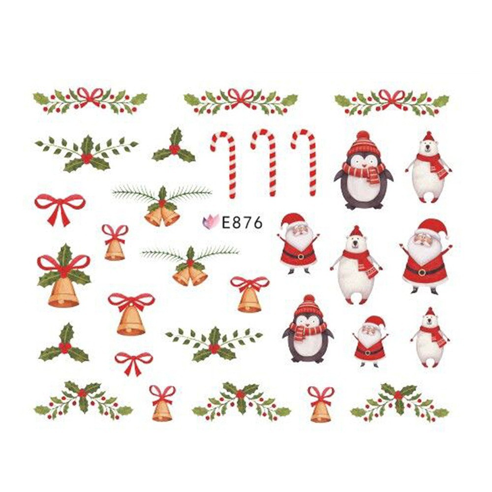 Nuevas pegatinas de uñas transfronterizas al por mayor ins Otoño e Invierno dibujos animados Navidad copo de nieve ELK pegatinas de uñas calcomanías de transferencia de agua