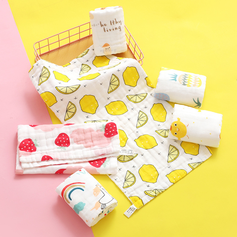 Children's Towel High-density Bubble Fabric Square Scarf Six-layer Pure Cotton Pleated Small Handkerchief Soft Absorbent Printed Drooling Towel