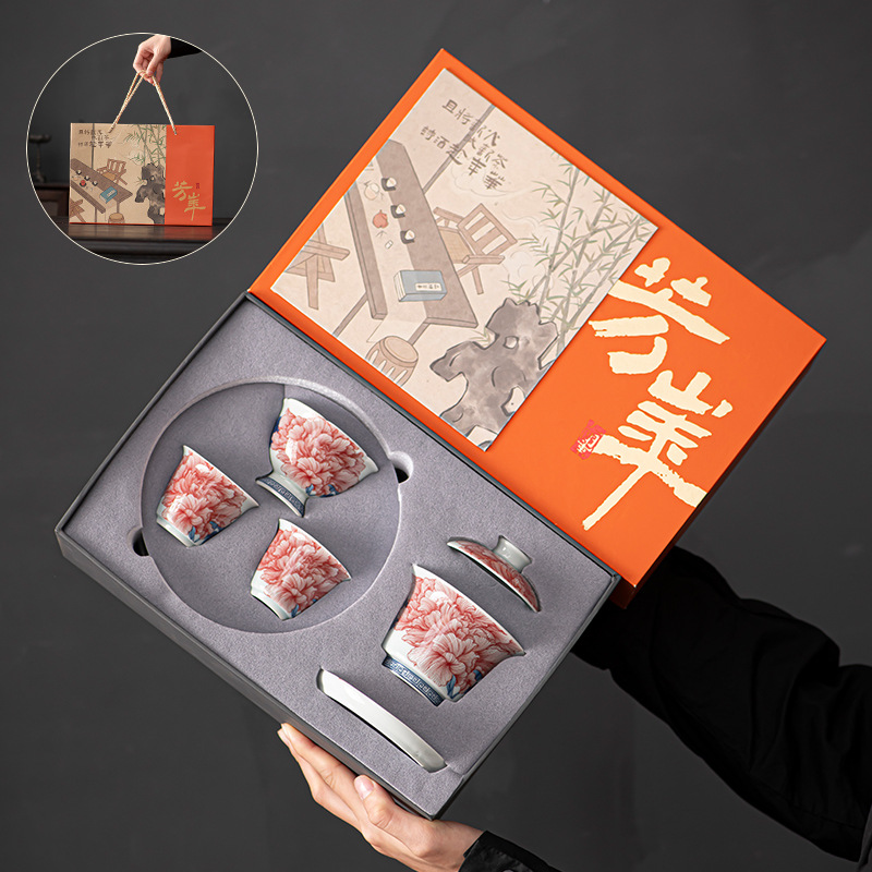老陶泥茶具套装仿古中式高档盖碗茶壶茶杯陶瓷家用喝茶送礼礼盒装