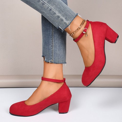 Spring and Autumn Large Size Rough Heel Single Strap Korean Style Work Shoes Fleece Zipper Fashion High Heels