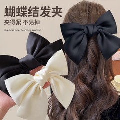 黒のサテン大きなリボンヘアピン、女性用新作、後頭部用クリップ、秋冬ネット人気ヘアアクセサリー