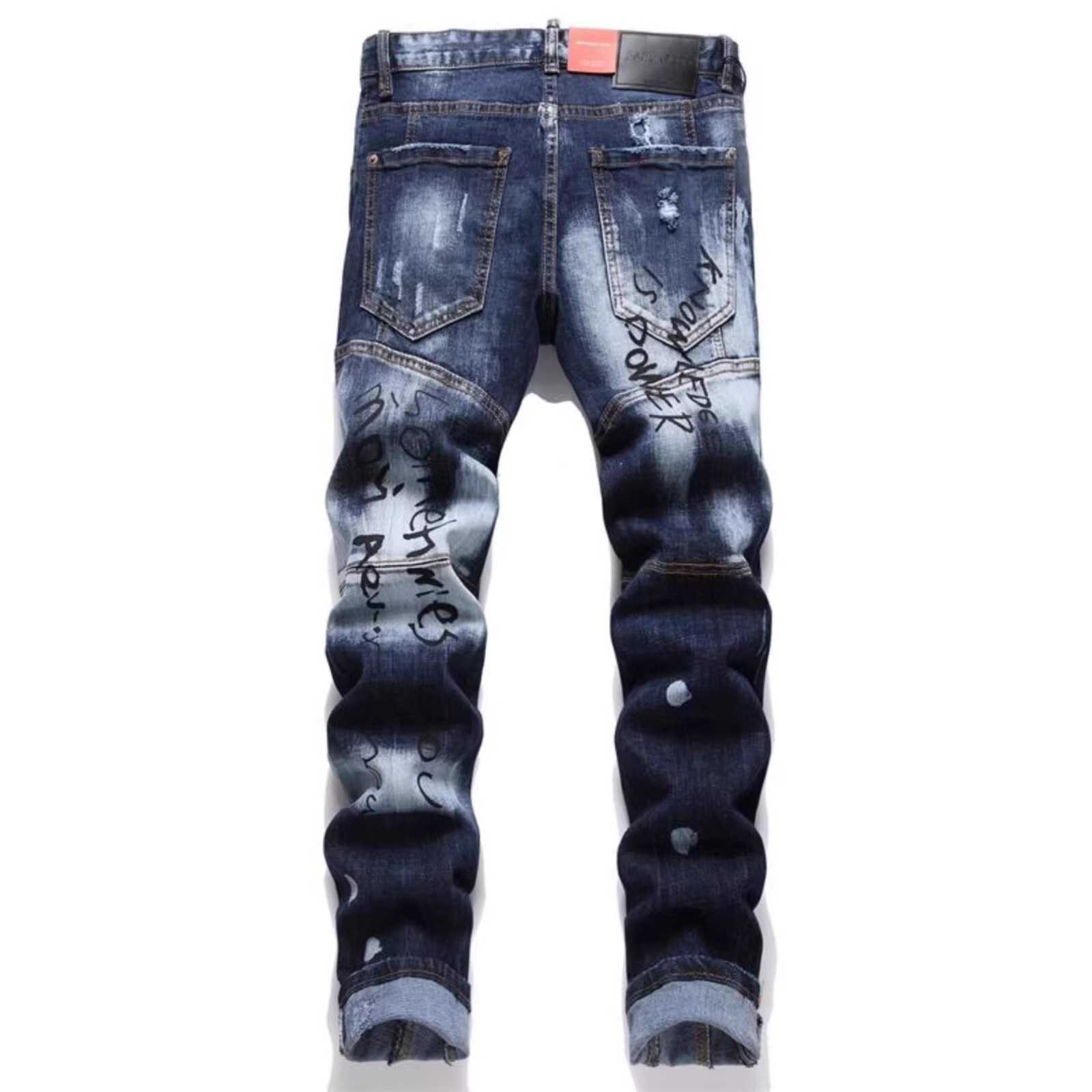 Retro Inspired Ripped & Patched Men's Jeans Stylish Embroidery Tapered Sole mid Waist Cotton Long Black/Gray/Blue Non-Stretch_mkmklike.com