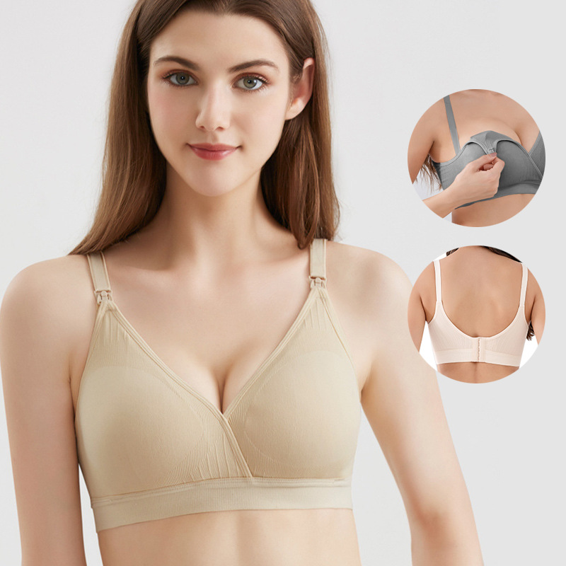 국경 간 유럽과 미국의 새로운 모유 수유 브래지어 앞 버클 무선 모유 수유 브래지어 플러스 사이즈 속옷 V 자형