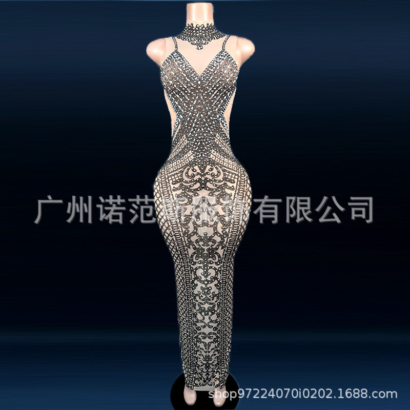 NOVANCE autumn dress shiny rhinestone sleeveless elegant print plain evening dress long women's party