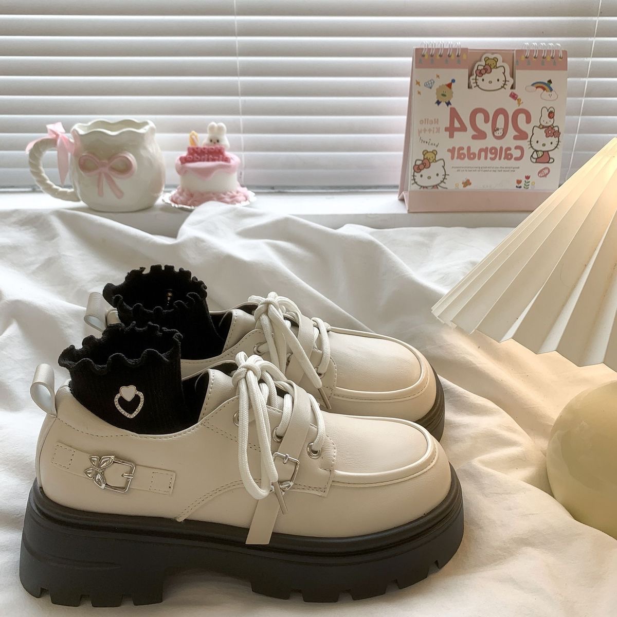 圆头厚底小皮鞋女2025年夏季新款英伦风百搭甜美jk配裙子系带单鞋