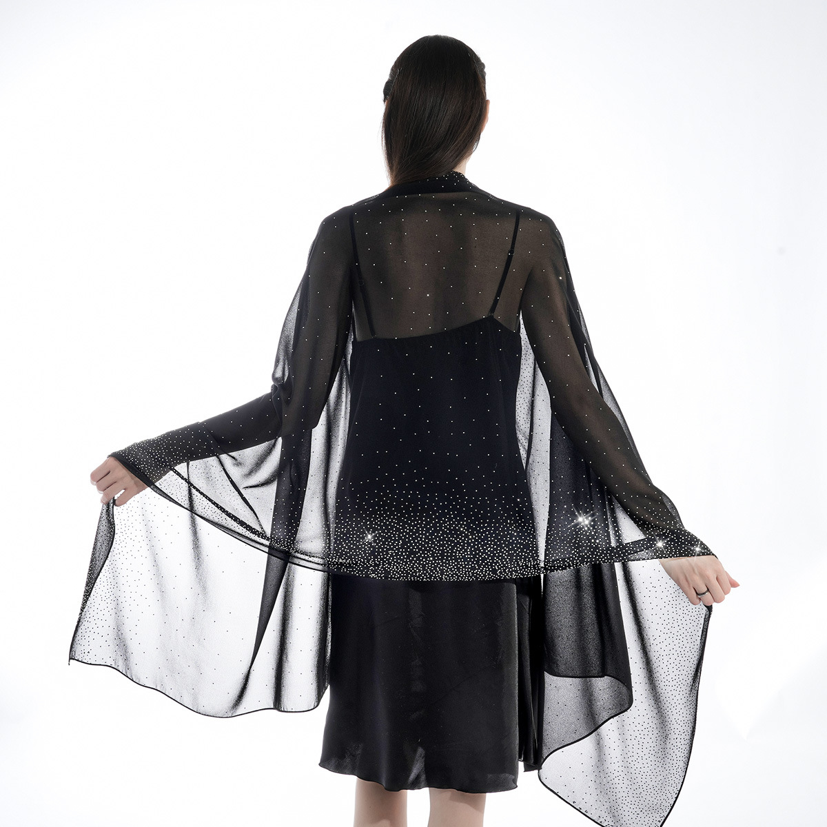 Hot Selling New Solid Color Chiffon Starry Sky Hot Stamping Exquisite And Elegant Banquet Style Extended Version Of High-end Women's Shawl_voghion.com