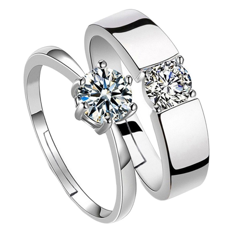 Cross-Border Korean Style Creative Open Wedding Rings, Men's and Women's Diamond Rings, Popular Silver-Plated Couple Rings
