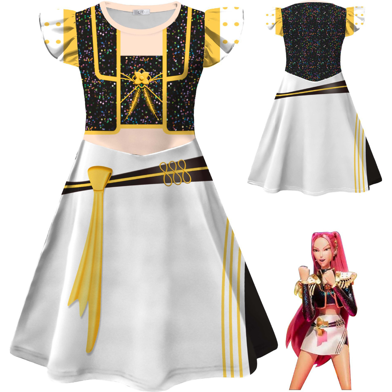 Cross-Border New K-Pop: Hunter Witch Group Rumi Cos Girls Flying Sleeve Milk Silk Dress 26203