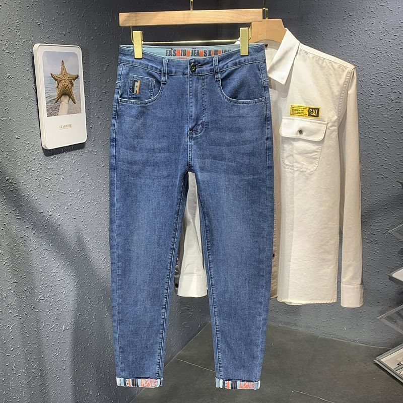 High end embroidered jeans for men's 2023 new slimming and slim fit leggings Korean version light luxury versatile_voghion.com