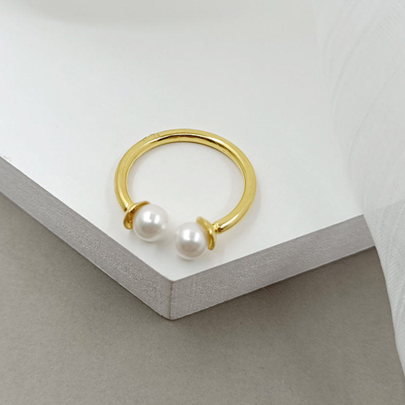 Simple Style Geometric Stainless Steel Plating Artificial Pearls Open Ring