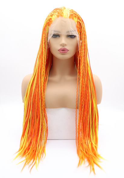 Amazonas naranja tres hebras pequeñas trenzas sucias europeas y estadounidenses pelucas damas delanteras encaje fibra química trenzas pequeñas cubierta de cabeza LW0253