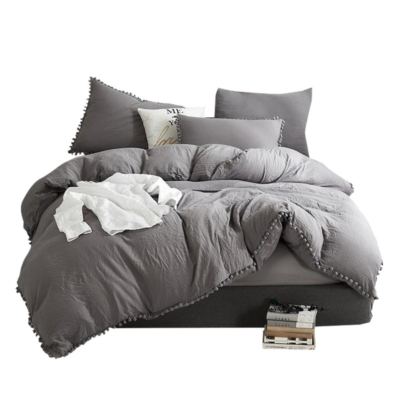 Weiou transfronterizo textiles para el hogar eBay Amazon deseo color sólido bola lavada cubierta del edredón de tres piezas conjunto colcha