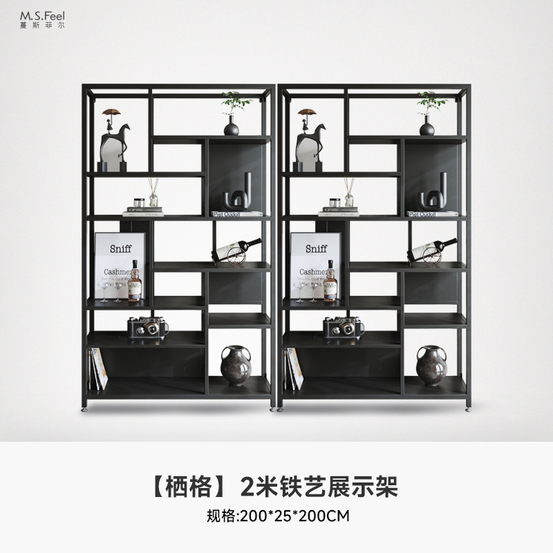 Estante de metal ligero de lujo estante de piso doméstico estante de escritorio estante de decoración de partición estante de exhibición creativa multicapa