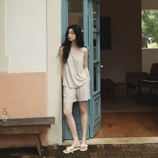 美家臣【凉感】莫代尔睡衣女夏季薄款圆领无袖背心短裤家居服套装