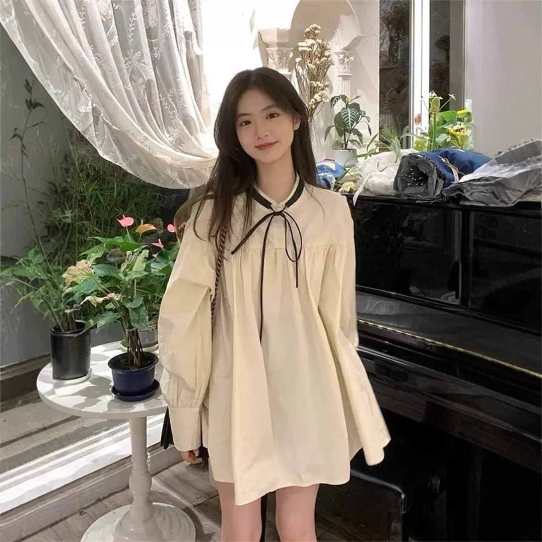 日系衬衫小个子娃娃连衣裙可爱甜美风森系宽松通勤短裙2025夏季款