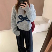韩国东大门圆领温柔蝴蝶结套头毛衣女秋冬软糯慵懒百搭甜美针织衫