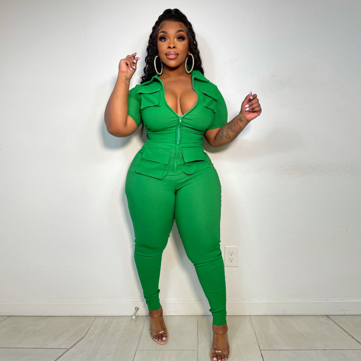 Women's Clothing new women's clothing sexy zipper three dimensional pocket jumpsuit_voghion.com