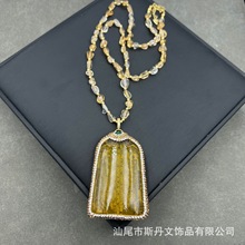 新款心经二代蜜蜡天然黄水晶链身毛衣链新中式秋冬天然石流行首饰