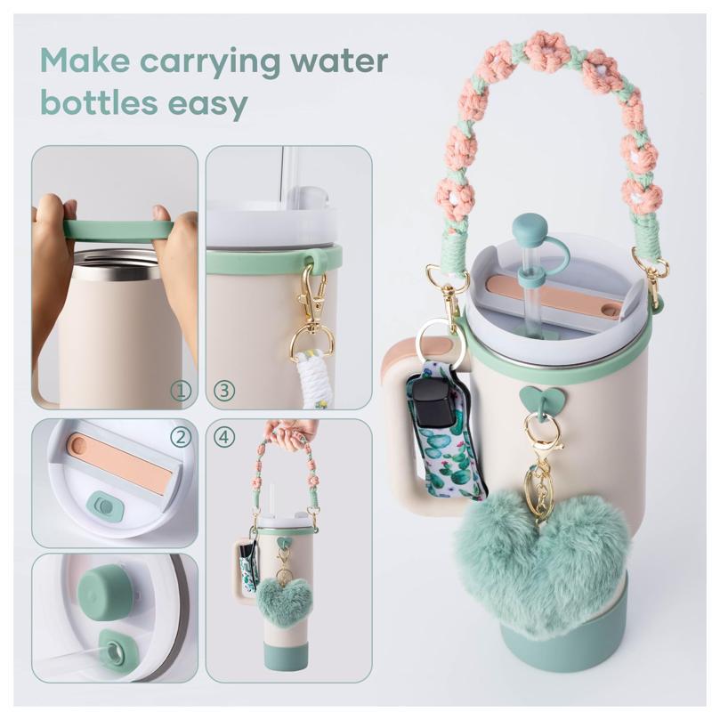 Juego de tapa de pajita de resina accesorios de taza Stanley I correa de mango de botella botas de taza de silicona soporte de lápiz labial llave linda