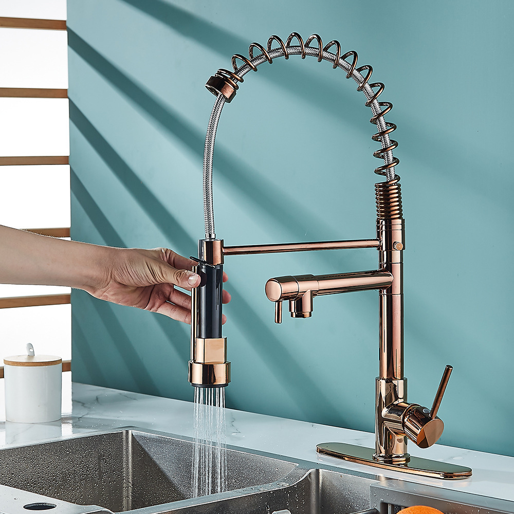 Grifos de cocina de primavera de doble función negros transfronterizos caliente y frío giratorios universales lavabo de verduras lavabo a prueba de salpicaduras