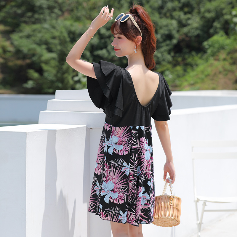 Traje de baño de una pieza más tamaño floral falda vientre cubriendo adelgazamiento conservador caliente primavera playa vacaciones traje de baño