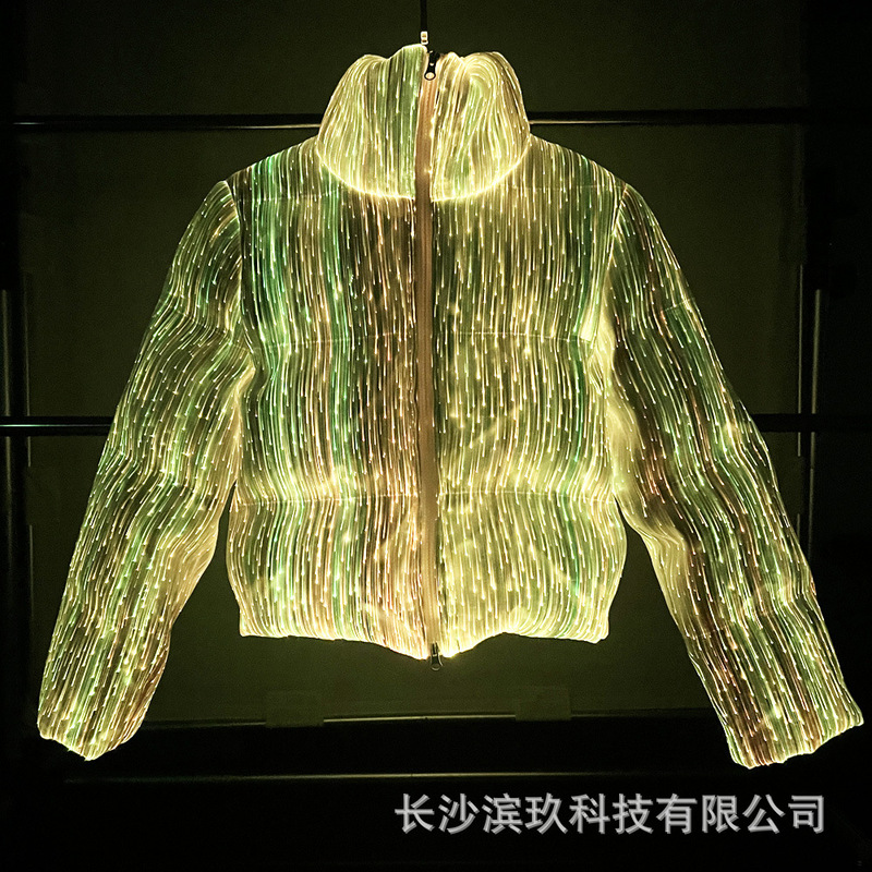 男女同款LED光纤羽绒服七彩布面料发光酷炫APP控制星空发光羽绒服|undefined