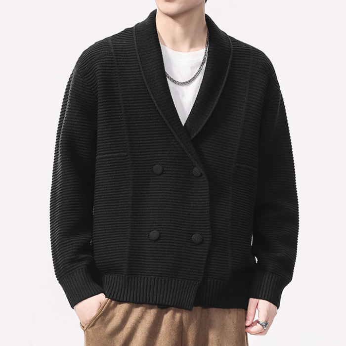 Cardigan de punto de doble botón hombre otoño invierno suéter casual negro marrón marca doméstica de primera y segunda línea China