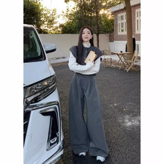 塩系高級感不規則ニットベストインナー付きワイドパンツレディース早春2025新作ファッションセット