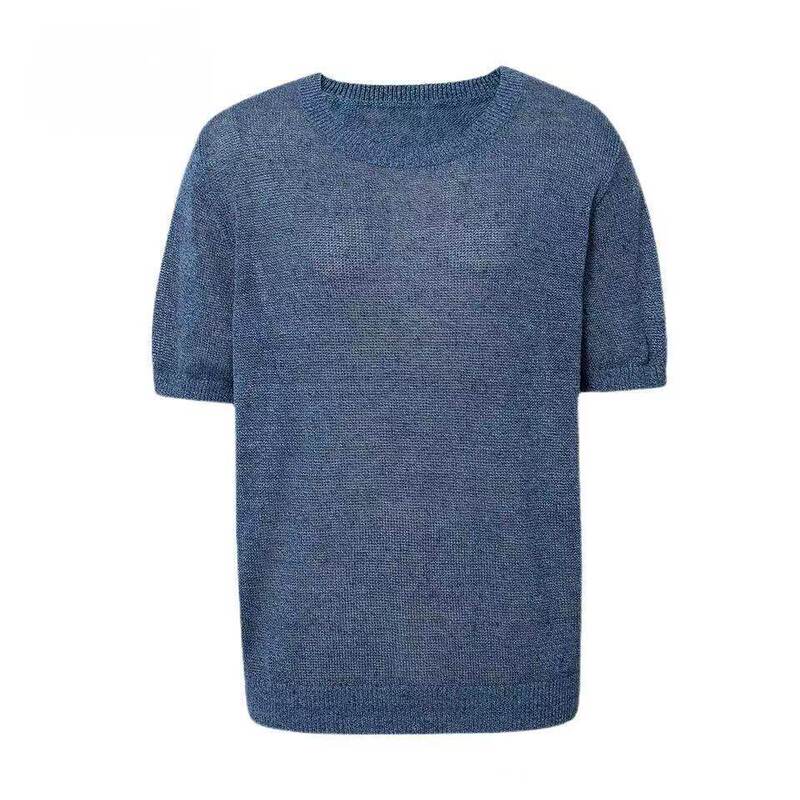 MM MaiMai 2026 Summer Collection French Linen Bright Blue Short-Sleeve Knit Top for Women 5H6132161 MM MaiMai 2026 Summer Collection French Linen Bright Blue Short-Sleeve Knit Top for Women 5H6132161