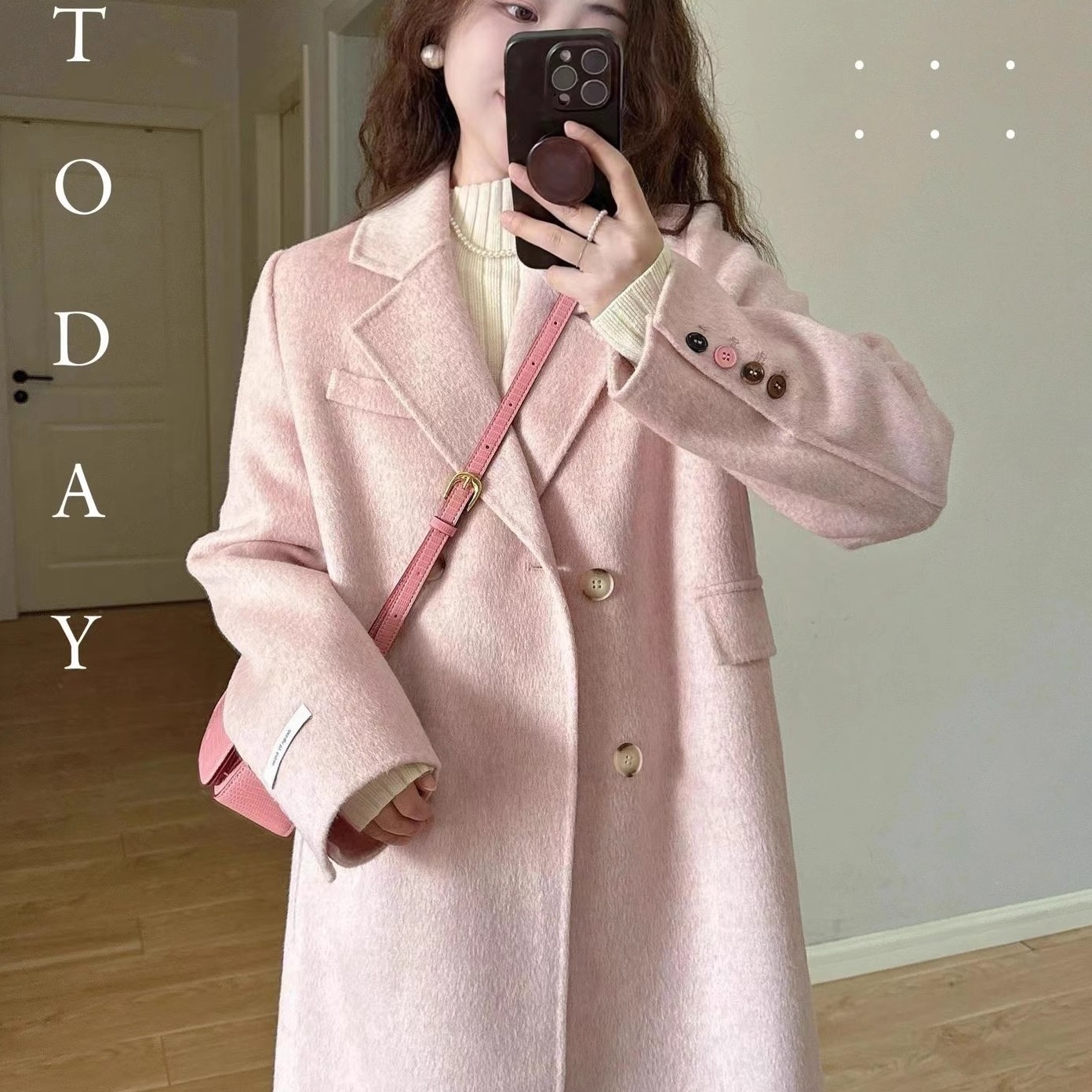 2024 New Winter Double-Sided Cashmere Outwear for Women Korean Style Mid-Length Right Shoulder Woolen Outwear for Small People