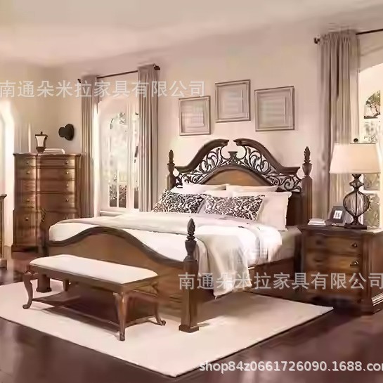 美式实木床高端展示床简约卧室大床美式复古床
