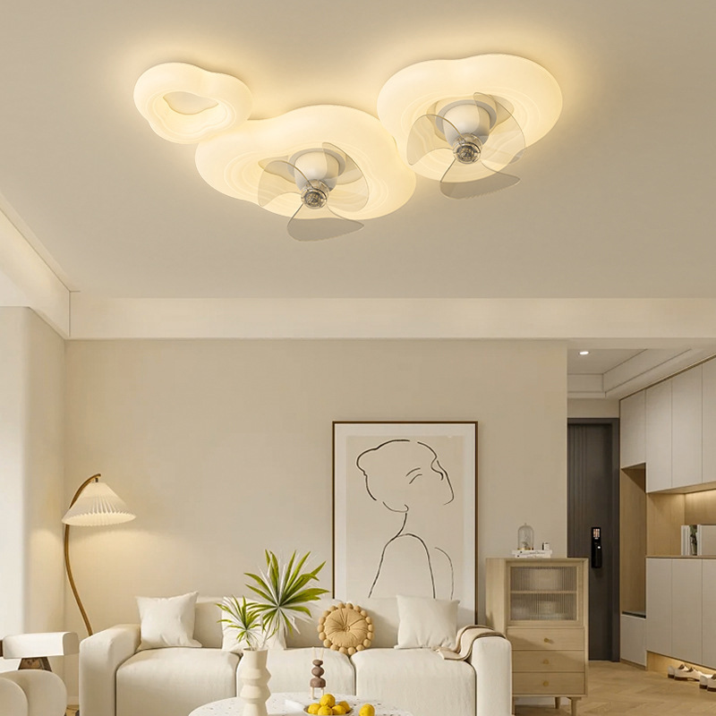 New smart simple modern cute cloud cream wind living room shaking head fan light master bedroom ceiling fan light