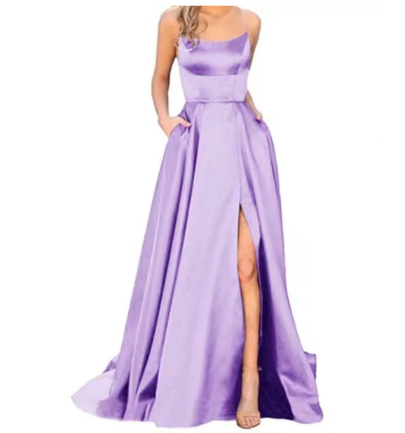 El Comercio exterior europeo y americano Amazon AliExpress deseo vestido de noche de las mujeres sexy Correa simple satén vestido largo