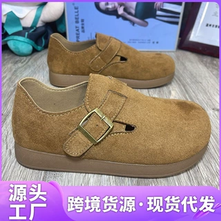 跨境勃肯鞋女年夏季新款舒适耐穿全包一脚蹬平底舒适皮带扣单鞋